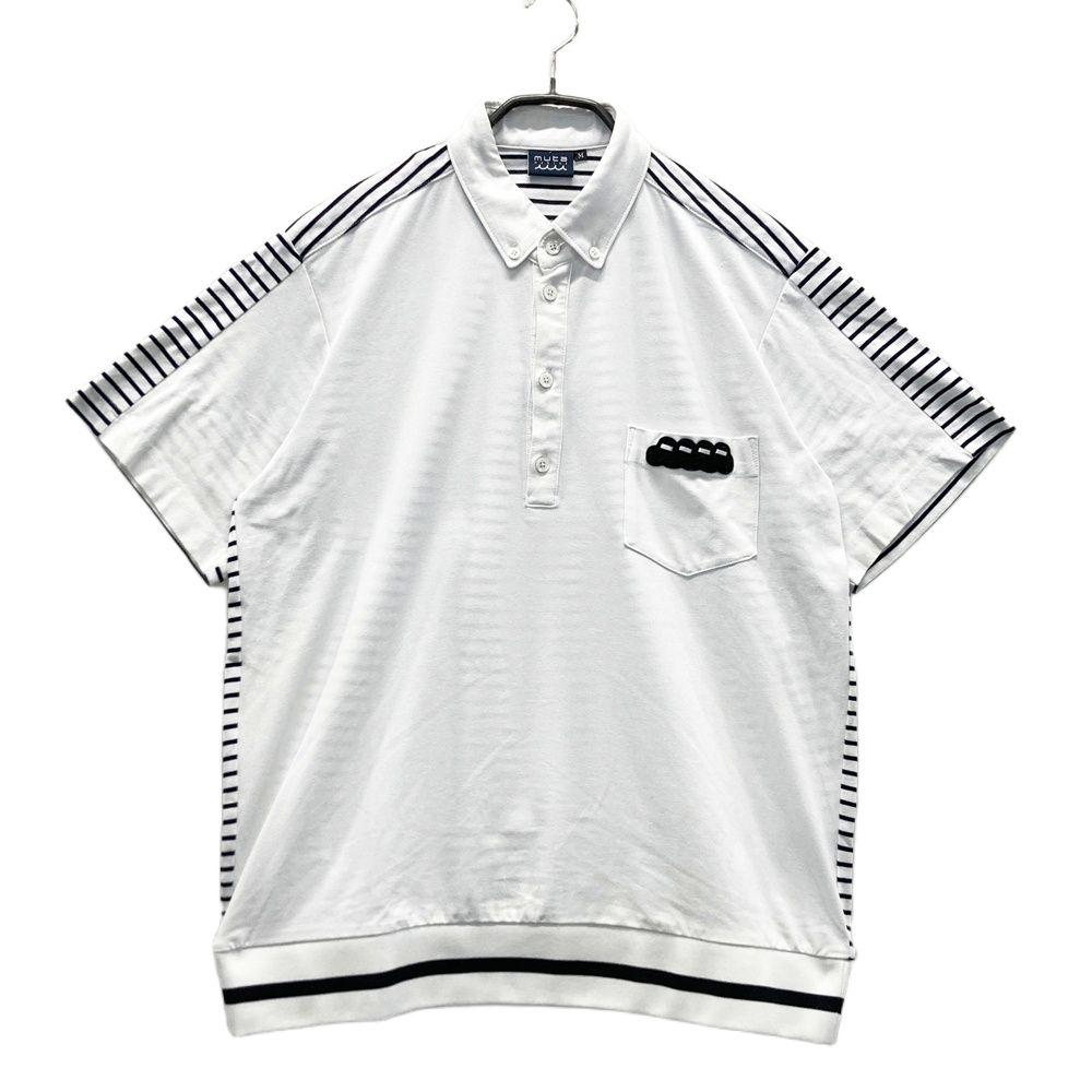 サイズ M MUTA MARINE ムータマリン 半袖ポロシャツ ボーダー柄 ホワイト系 ゴルフウェア メンズ ストスト