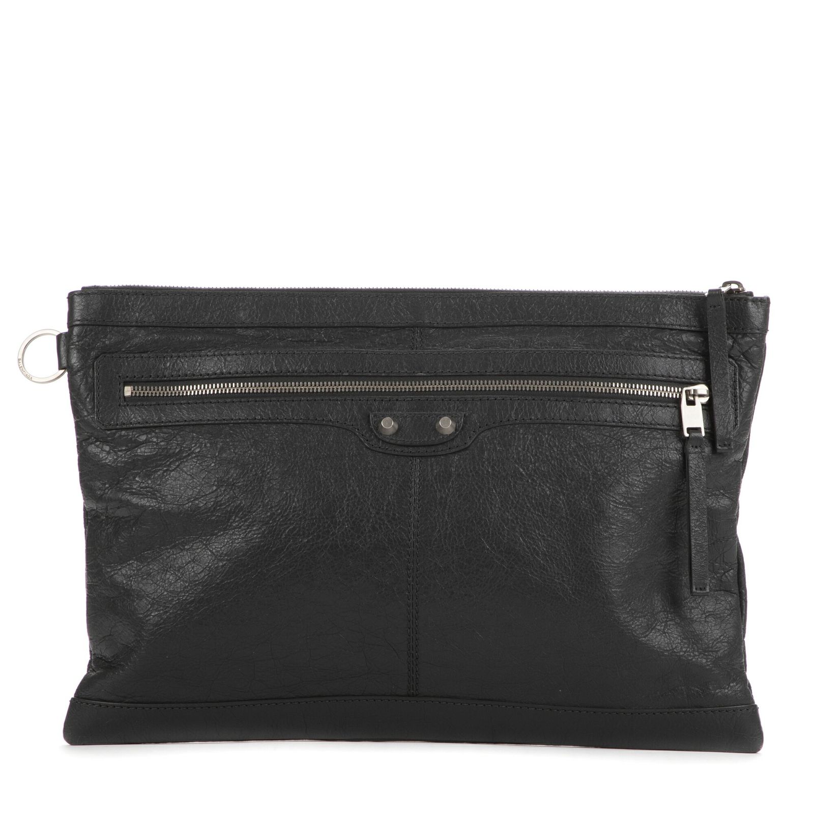 [中古] BALENCIAGA バレンシアガネイビー クリップ クラッチグレーエイジドカーフスキンA