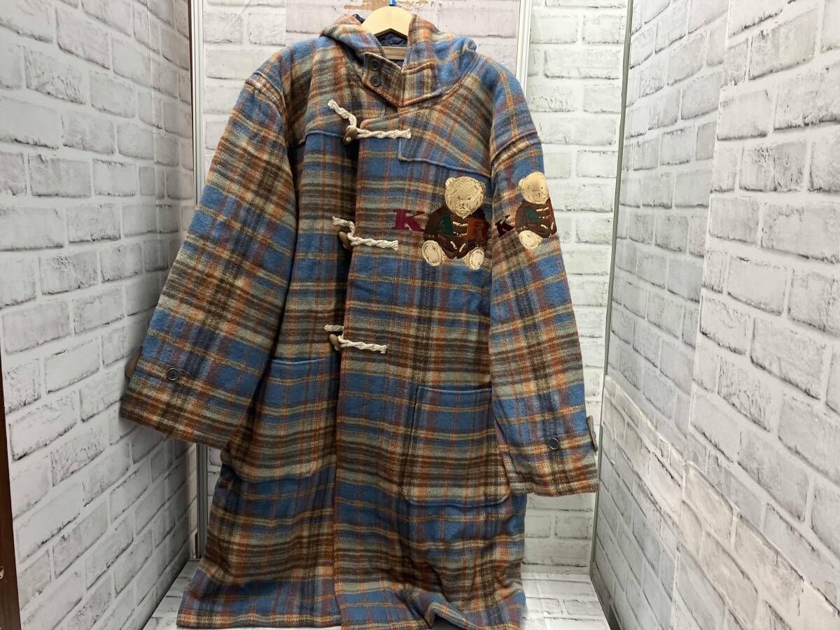 karl Helmut 古着 90 s ダッフルコート テディベア刺繍 チェック柄 ロング丈 カールヘルム ピンクハウス 裏地キルティング