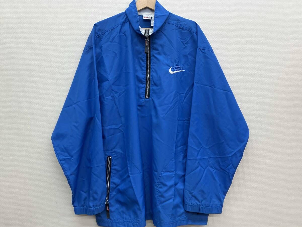 NIKE　ナイキ　スウッシュ刺繍　ハーフジップ　ナイロンジャケット　ブルー　L NIKE ナイキ スウッシュ刺繍 ハーフジップ ナイロンジャケット ブルー