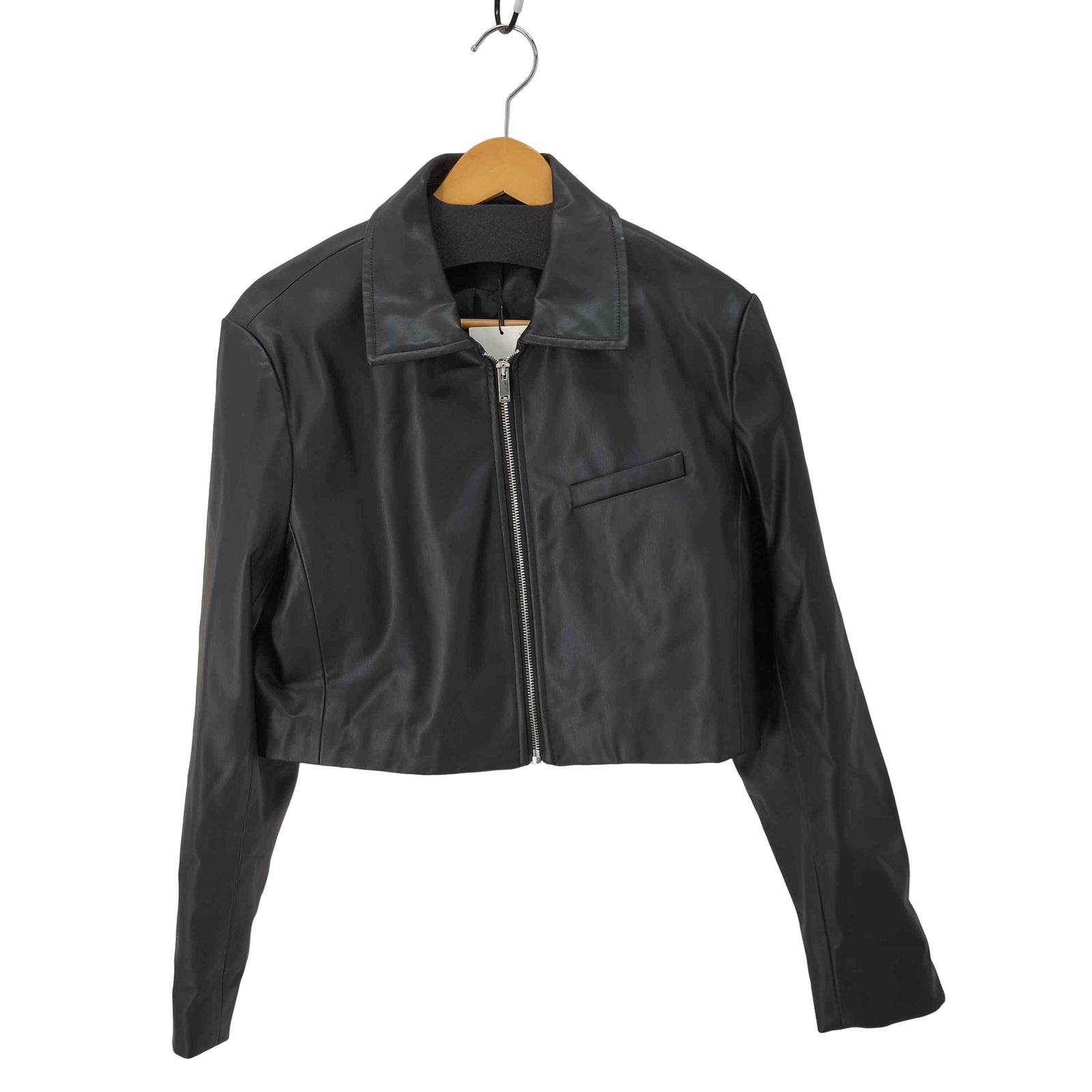 zara クロップドレザージャケット ZARA ザラ フェイクレザークロップド ライダース ジャケット 黒 L
