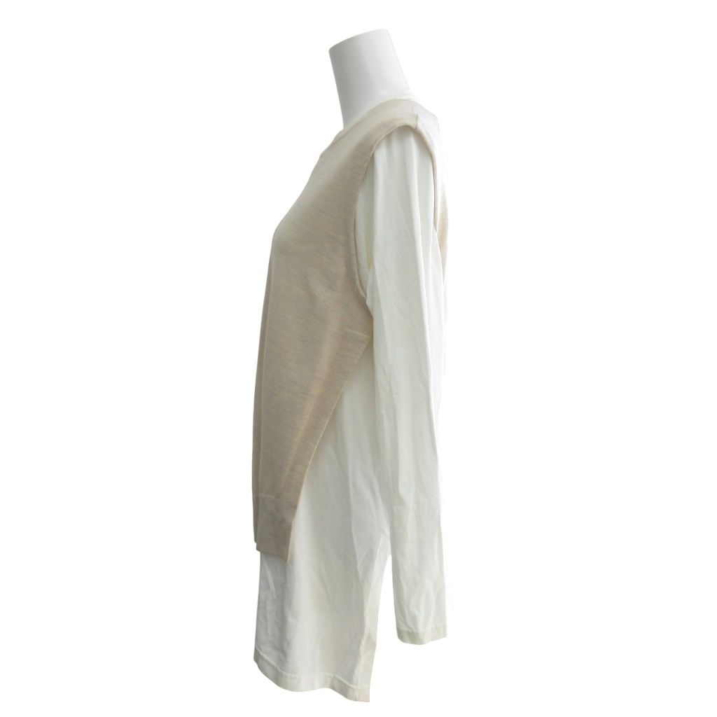 【中古】未使用品 エンフォルド タグ付 20AW  Knit×Cut Layered ドッキング ロングTシャツ 長袖 ニット 38 白 ホワイト エンフォルド ENFOLD タグ付 20AW Knit×Cut Layered ドッキング ロング