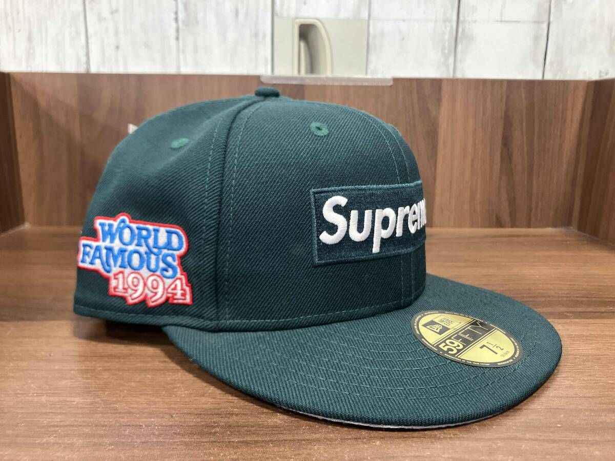 Supreme シュプリーム ERA ニューエラ グリーン WORLD FAMOUS 1994 6パネル59 FIFTY 7 1 2 59.6 cm ボックスロゴ つば裏グレー