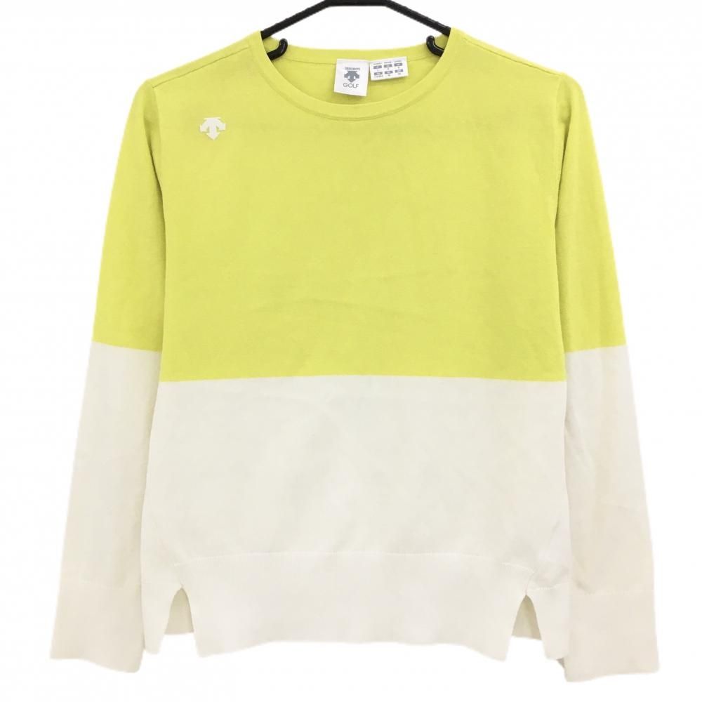 新品未使用タグ付きデサントゴルフセーター 美品】デサントゴルフ セーター イエロー×白 バイカラー ニット 中田