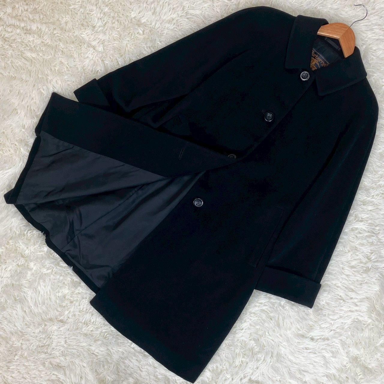 美品✨バーバリーズ　Pコート　アンゴラ100 ブラック 金タグ バーバリーズ バーバリー ステンカラーコート アンゴラ100