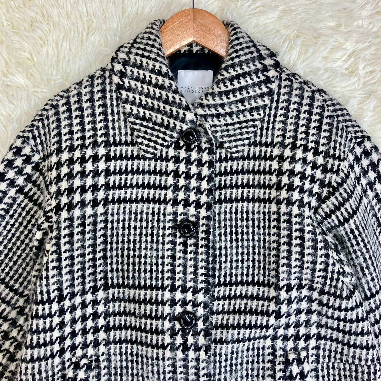 マッキントッシュフィロソフィー ステンカラーコート 千鳥柄 アルパカ