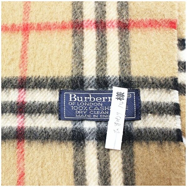 バーバリー カシミヤ マフラー キャメル チェック 152 32cm 中古