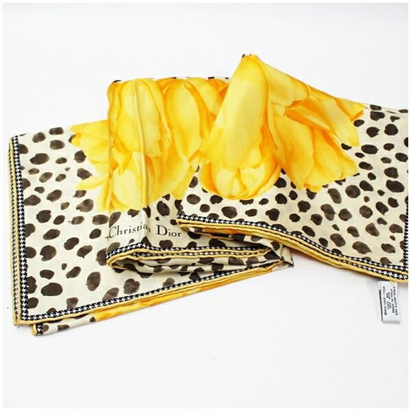 クリスチャンディオール シルク スカーフ イエロー ブラウン クリーム