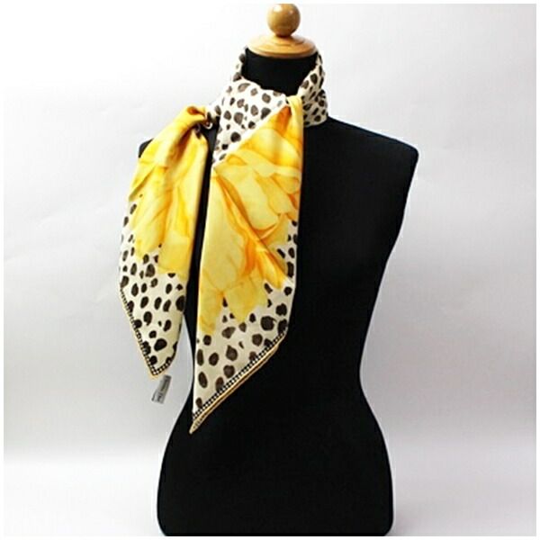 クリスチャンディオール シルク スカーフ イエロー ブラウン クリーム 花柄 中古 Aランク Christian Dior クリスチャンディオール シルク スカーフ イエロー ブラウン クリーム