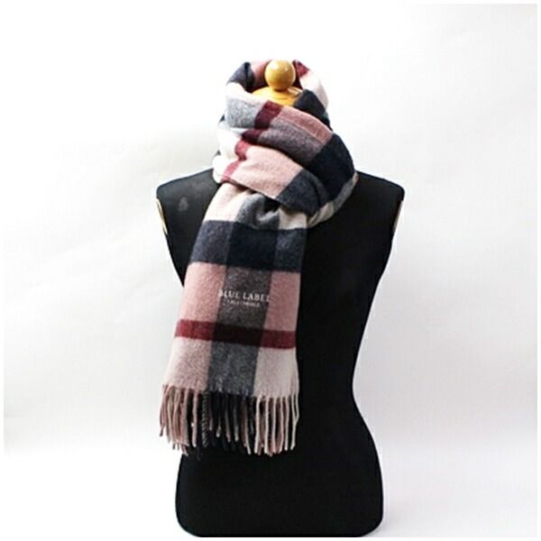 ブルーレーベルクレストブリッジ 大判ストール ピンク ブラック