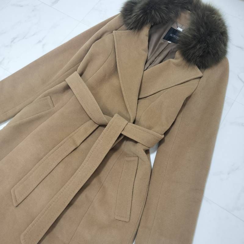 BOSCH ボッシュ アンゴラウール ロングコート ベルテッドコート ファー