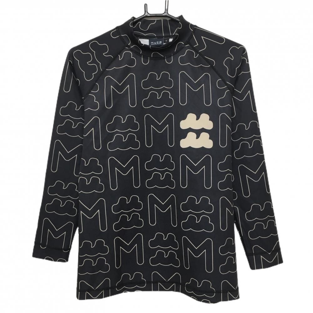 超 ムータマリン 長袖ハイネックシャツ 黒×ベージュ ロゴ総柄 ストレッチ インナー レディース 0 WOMAN ゴルフウェア muta