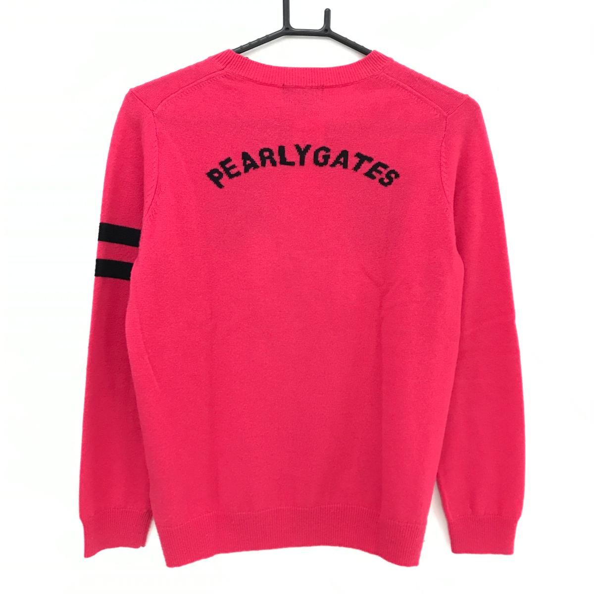 パーリーゲイツ セーター ピンク 黒 袖2ライン カシミヤ混 ニット レディース 1 M ゴルフウェア PEARLY GATES