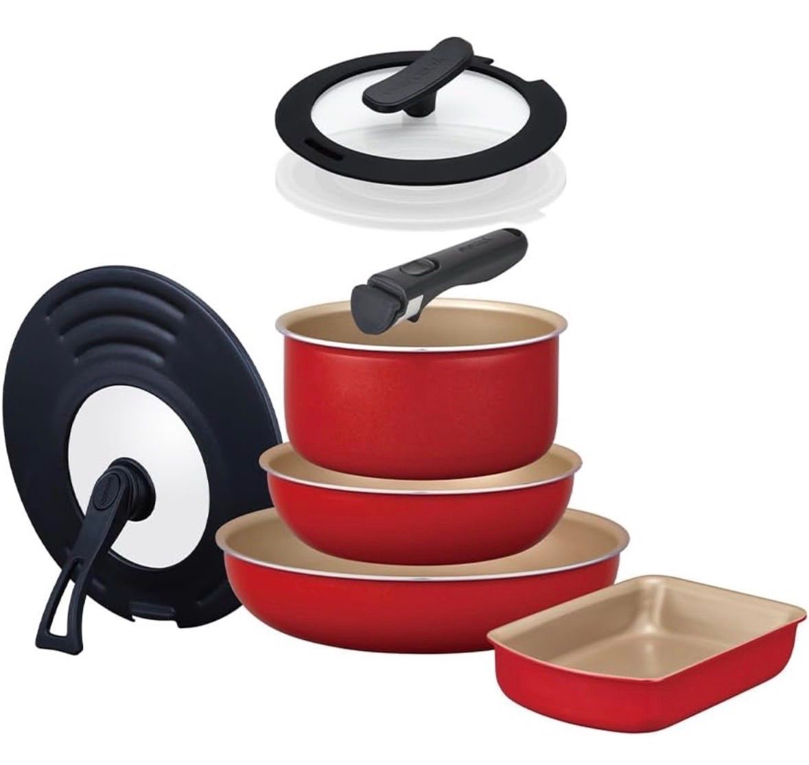 エバークック フライパンセット 8点セット IH対応 ガス火対応 着脱式 レッド ドウシシャ