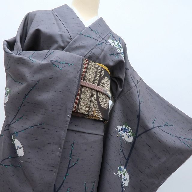  百華 Y 4168 未着用 作家物落款 仕付け糸付 手縫い仕立て トール ワイドサイズ 正絹 牛首紬 着物 紬 着物