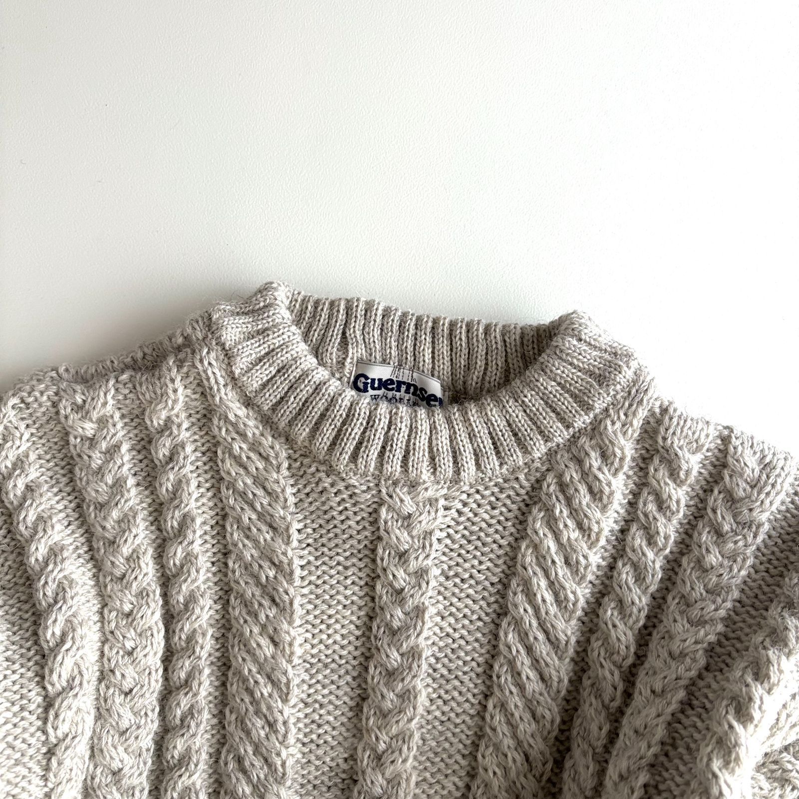 美品 Guernsey Woollens／英国ガンジー島製 伝統アランニット 希少