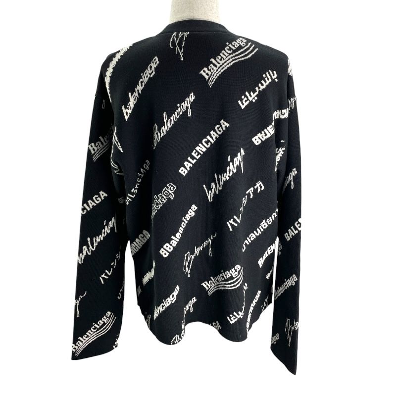 バレンシアガ ロゴマニア総柄ニットカーディガン 724852 ブラック ウール メンズ カーディガン