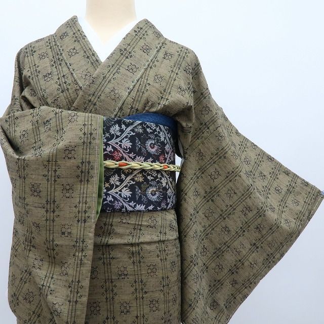百華❀Y4170◇新品 さが美謹製 花織 仕付け糸付 手縫い仕立て 正絹 紬 