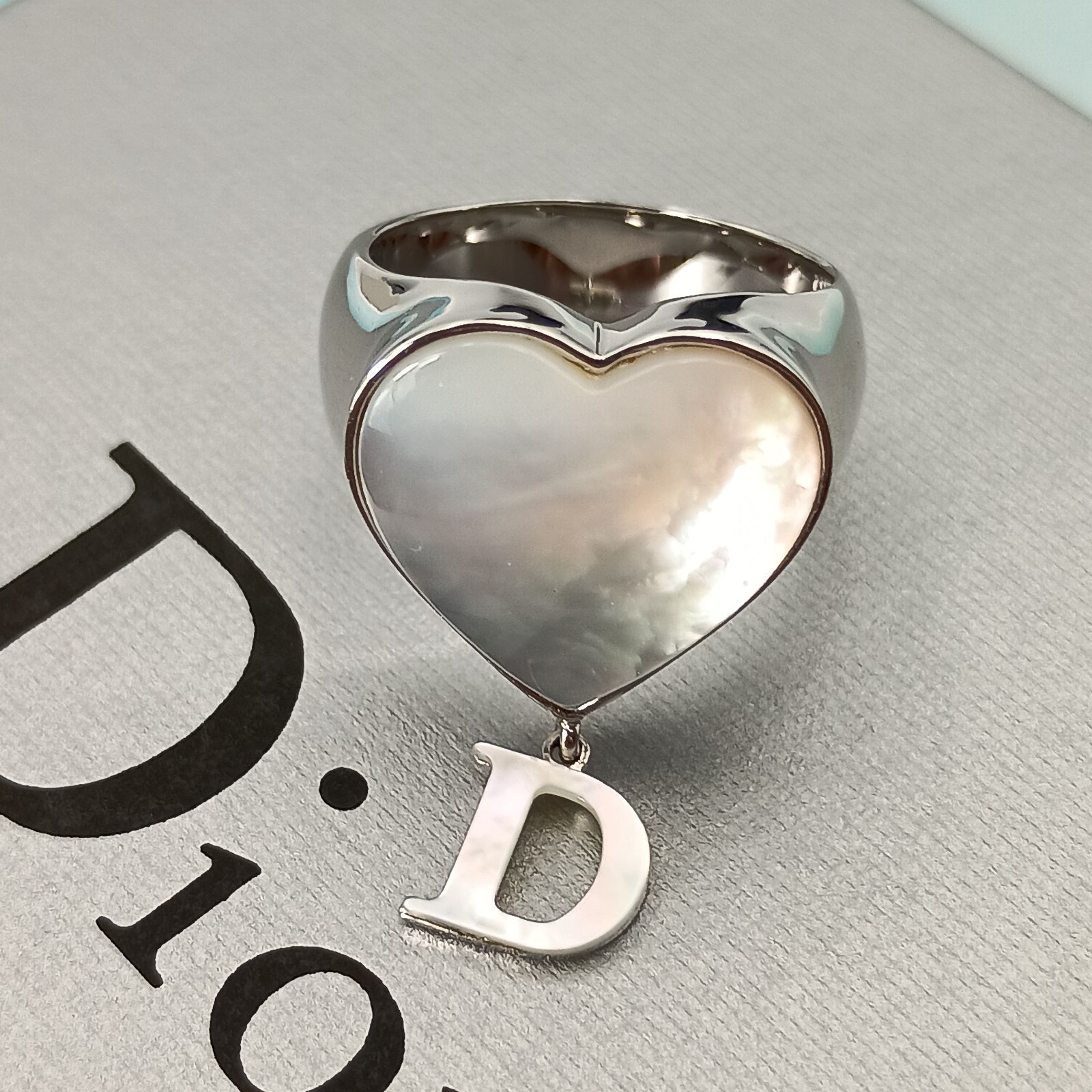 Christian Dior ディオール 14号 ハート ホワイトシェルリング 指輪 D