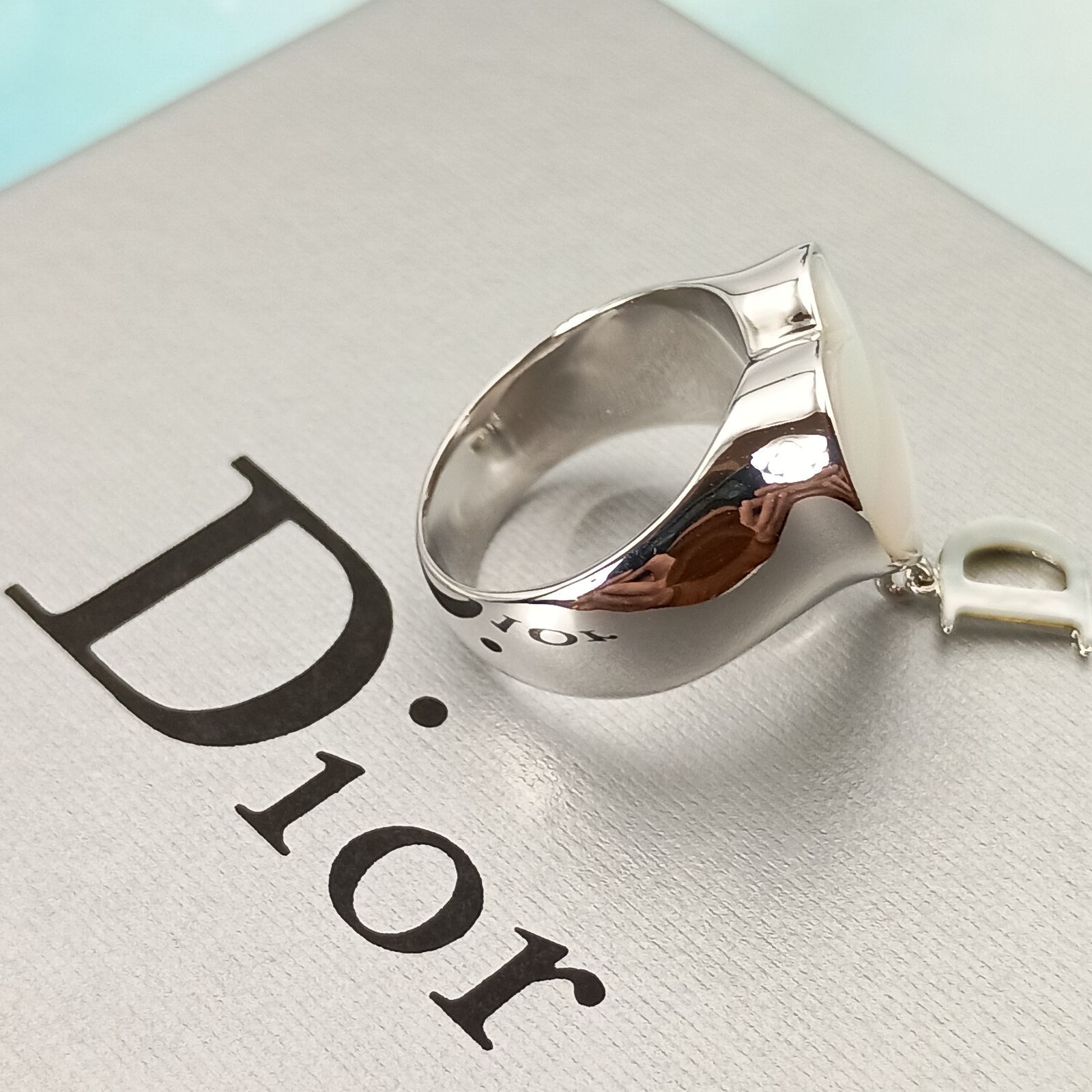 Christian Dior ディオール 14号 ハート ホワイトシェルリング 指輪 D