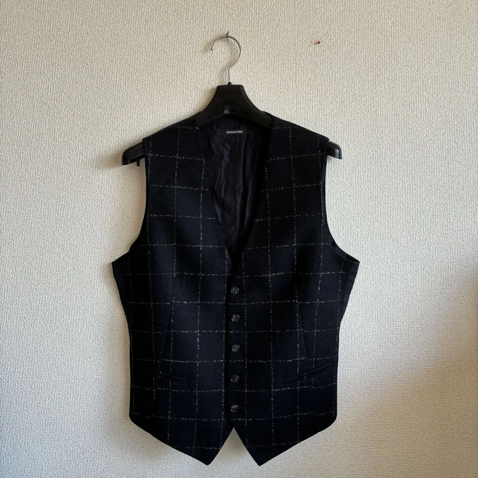 TAGLIATORE ウールチェックジレ BLK×WHT