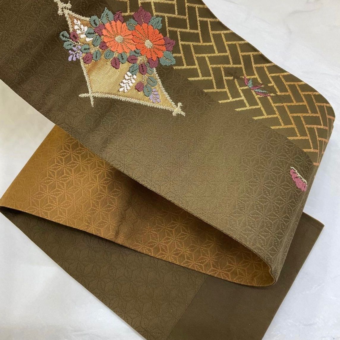 ●kimono one●kimonoarisa●♥●最 西陣織唐織正絹●リバーシブル●半幅帯半巾帯小袋帯●436㎝●