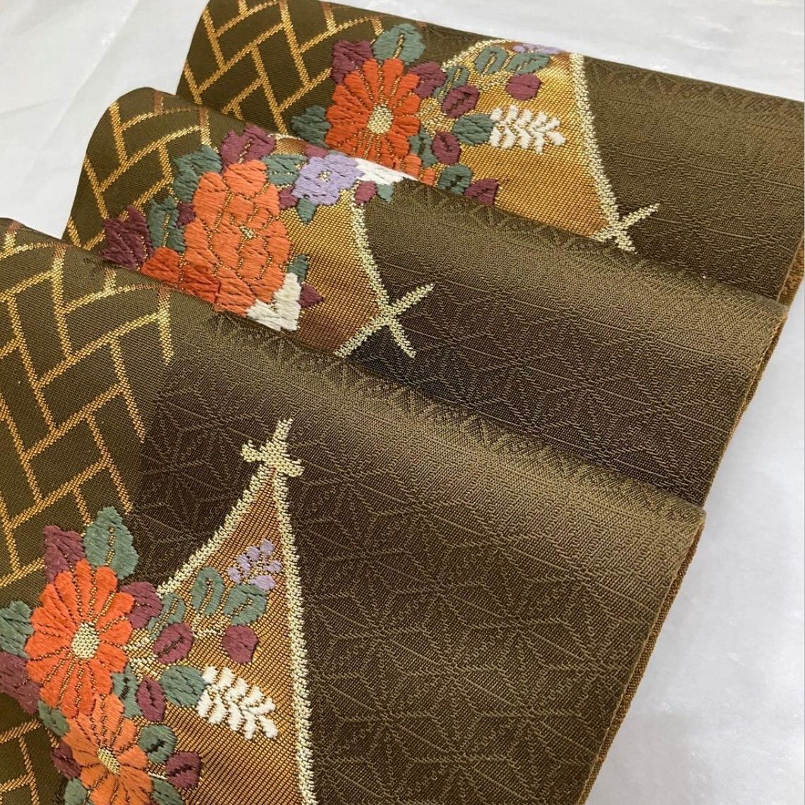  ●kimono one●kimonoarisa●♥●最 西陣織唐織正絹●リバーシブル●半幅帯半巾帯小袋帯●436㎝● 半巾 半幅 小袋帯 帯