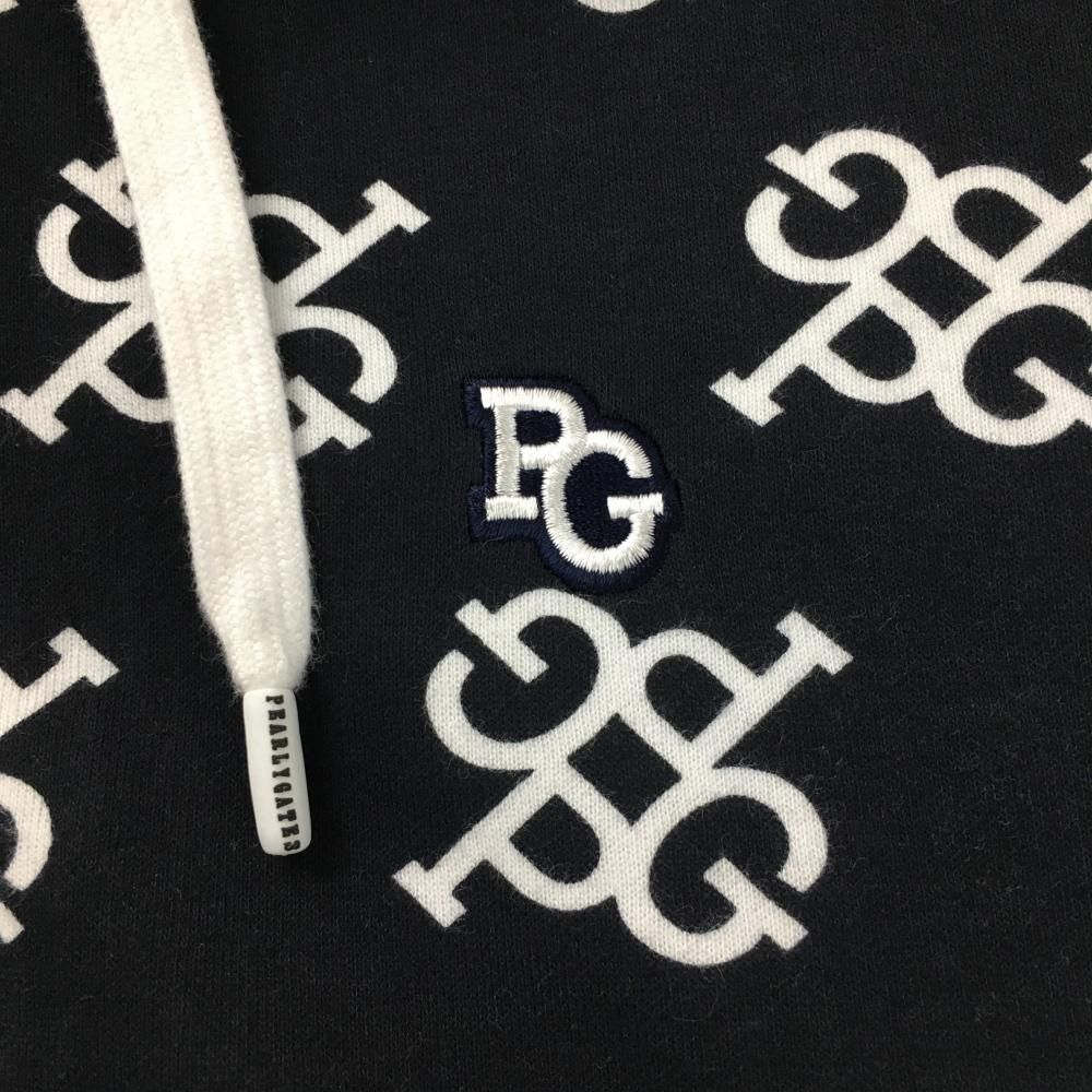 パーリーゲイツ ジップパーカー ダークネイビー×白 ロゴ総柄 袖ライン