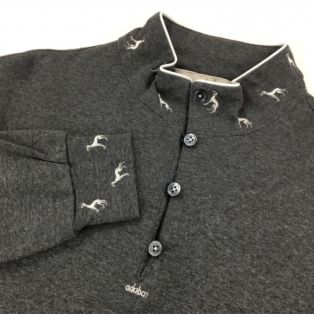 美品】アダバット 長袖ハイネックシャツ グレー ネック・袖口ロゴ