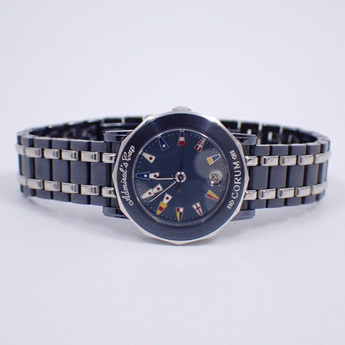 コルム アドミラルズカップ クォーツ レディース 腕時計 ガンブルー×SS