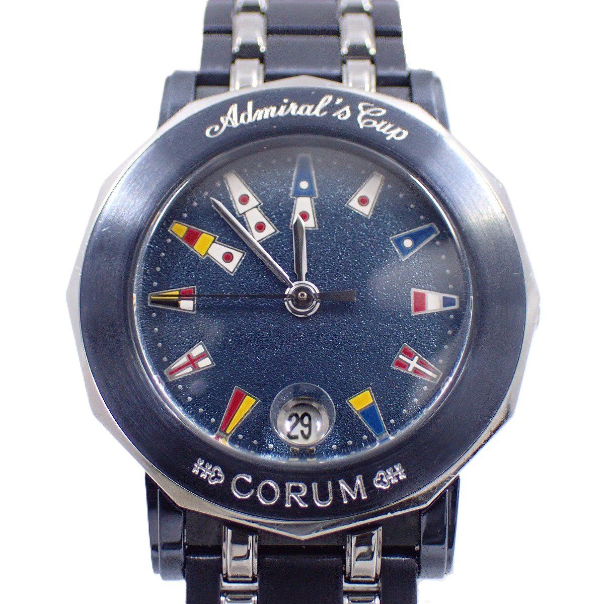 コルム アドミラルズカップ クォーツ レディース 腕時計 ガンブルー×SS