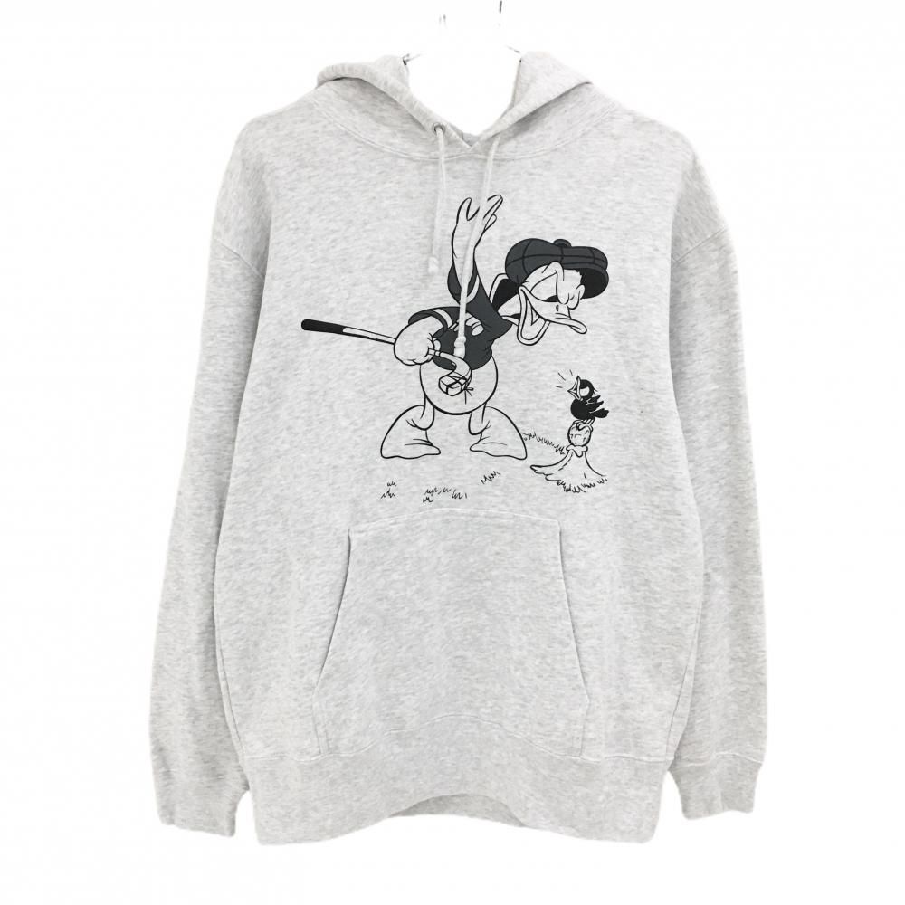 超 ハイプゴルフ×Disney スウェットパーカー 杢ライトグレー×黒 ドナルド コットン100％ メンズ L ゴルフウェア HYPEGOLF