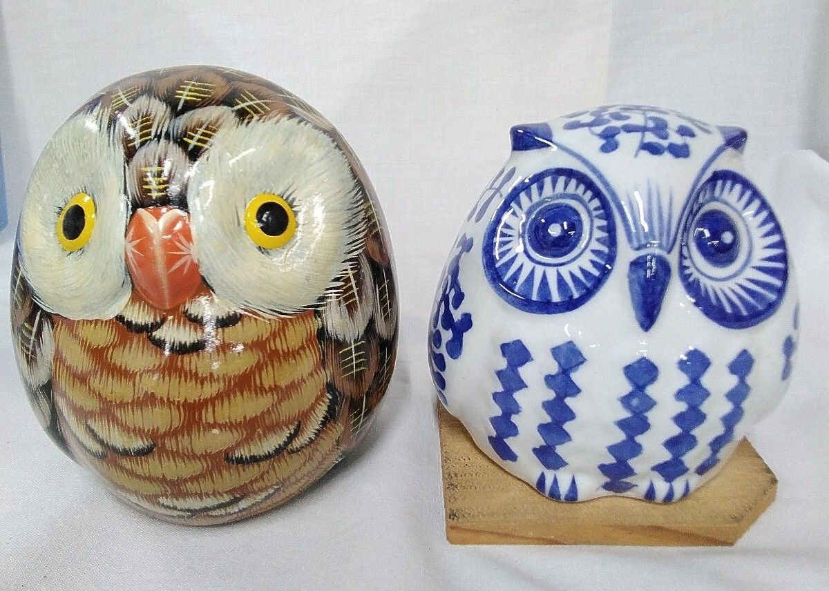 陶器製 貯金箱 ふくろう 2種 まとめ売り♪ 染付 H094 - メルカリ