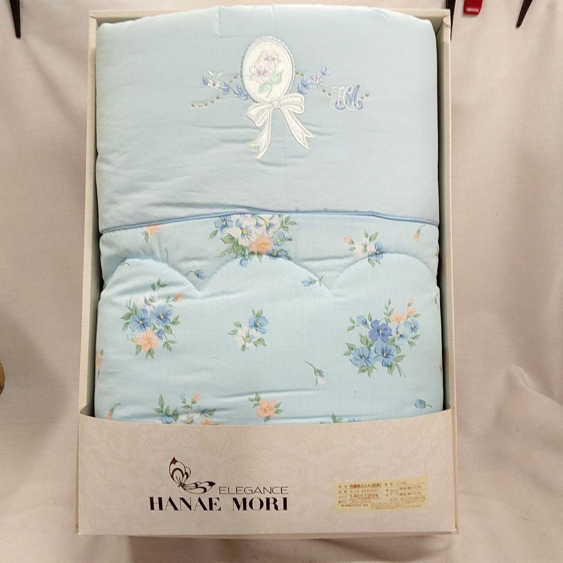森英恵 西川 掛け布団 花柄 シングル 寝具 ブルー HANAE 保管品 美品