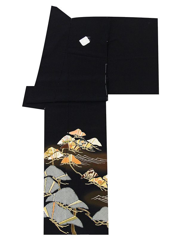 記念感謝祭 仕立無料 最 京友禅伝統工芸本加工手描き 手刺繍 本糸目鹿の子染特撰黒留袖落款入 王朝大王松春秋図