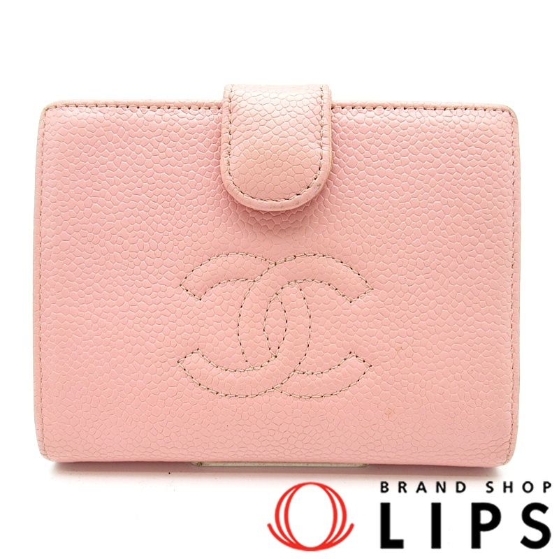シャネル がま口 二つ折り財布 A 13497 キャビアスキン レディース ピンク