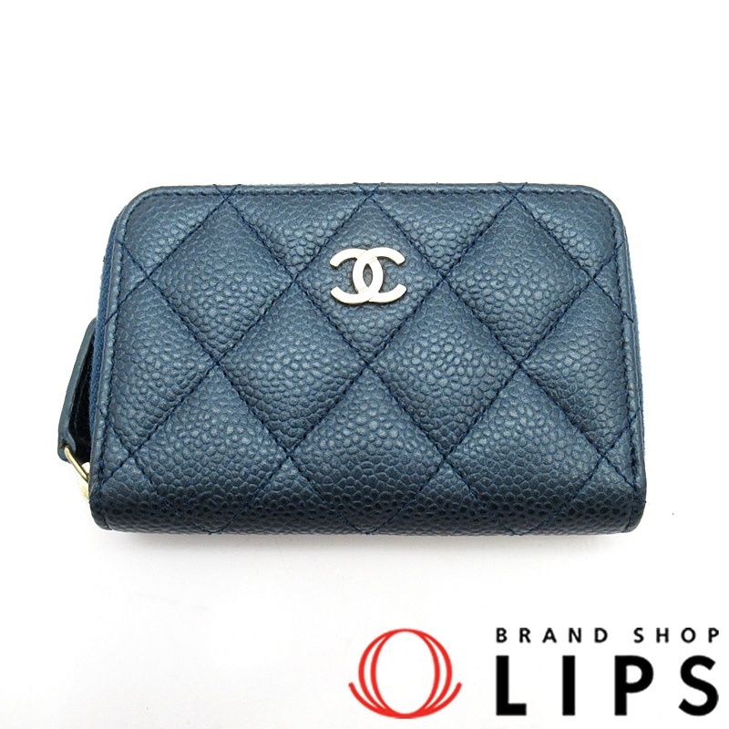 シャネル クラシック ジップコインパース A 69271 キャビアスキン レディース ブルー