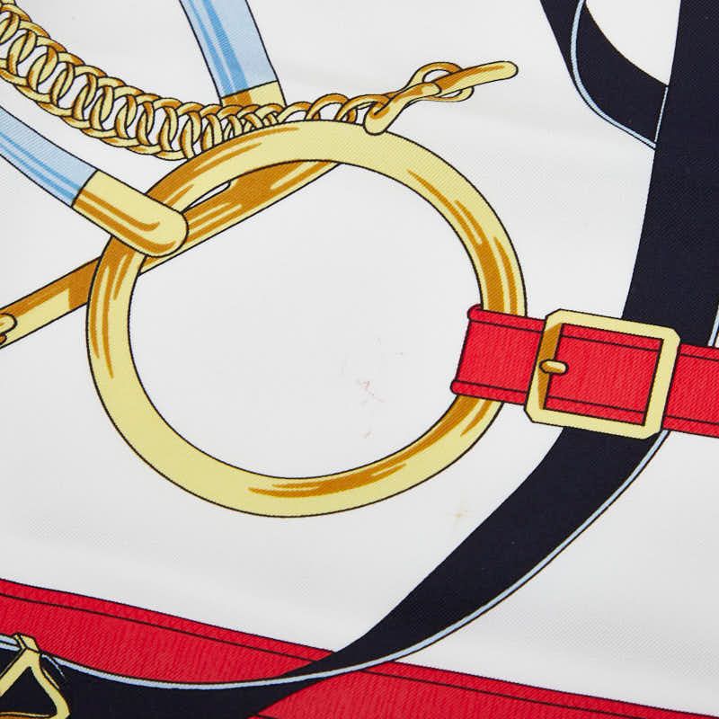 エルメス カレ90 Eperon d'Or 黄金の拍車 ホワイト ネイビー マルチ