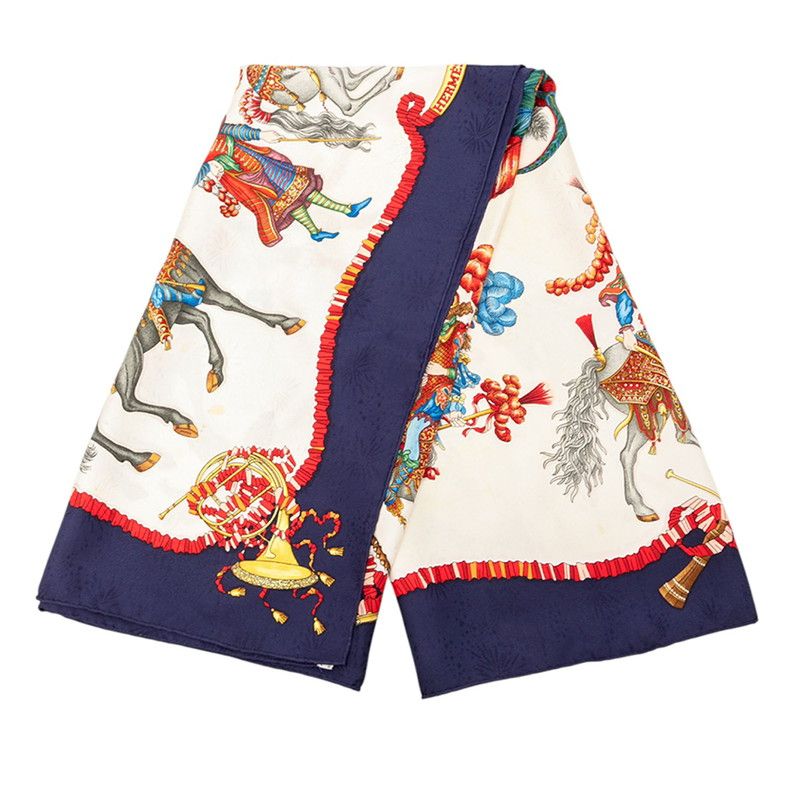 エルメス カレ90 LES FETES DU ROI SOLEIL 太陽王の祝典 ブルー マルチ シルク レディース HERMES 1-0241002