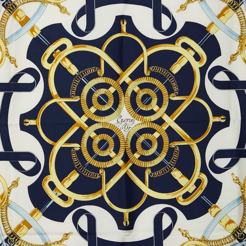 エルメス カレ90 Eperon d'or 黄金の拍車 ネイビー マルチカラー