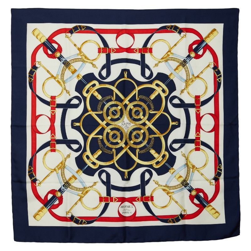 エルメス カレ90 Eperon d'or 黄金の拍車 ネイビー マルチカラー