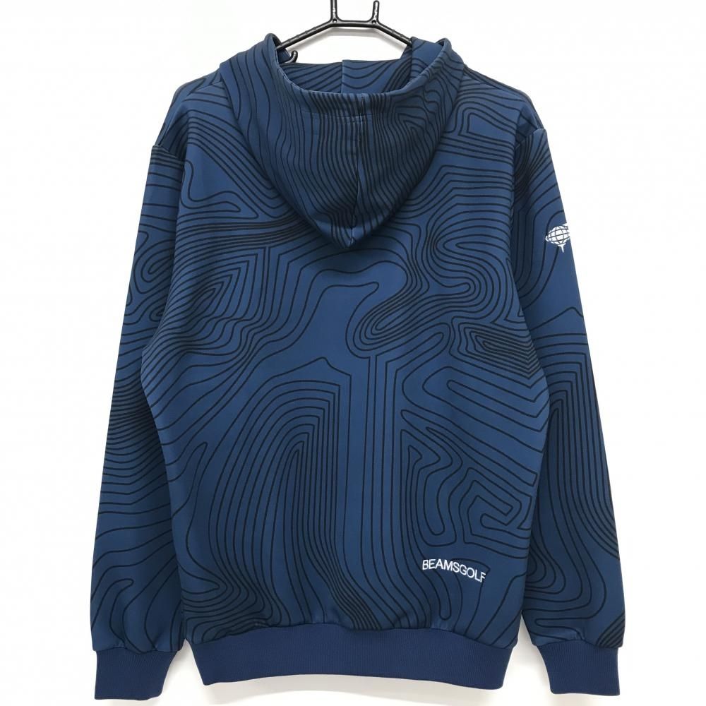 超 ビームスゴルフ パーカー ブルー×黒 総柄 ロゴ刺しゅう ビーズ メンズ M ゴルフウェア BEAMS GOLF