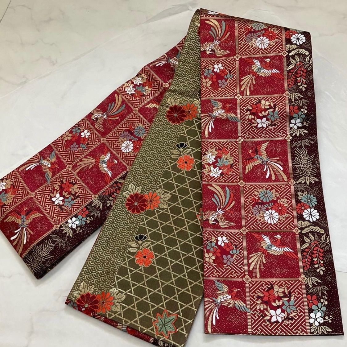 ●kimono one●kimonoarisa●♥同然●最 西陣織唐織正絹●リバーシブル●半幅帯半巾帯小袋帯●413.5㎝●