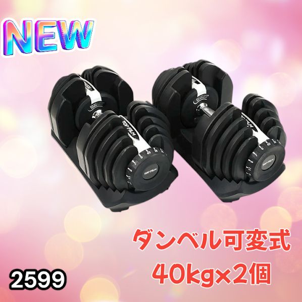 2599 ダンベル 可変式 ライトグレー 40kg 2個 総重量80kg 多機能 5