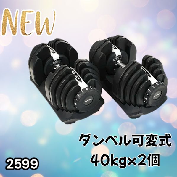 2599 ダンベル 可変式 ライトグレー 40kg 2個 総重量80kg 多機能 5