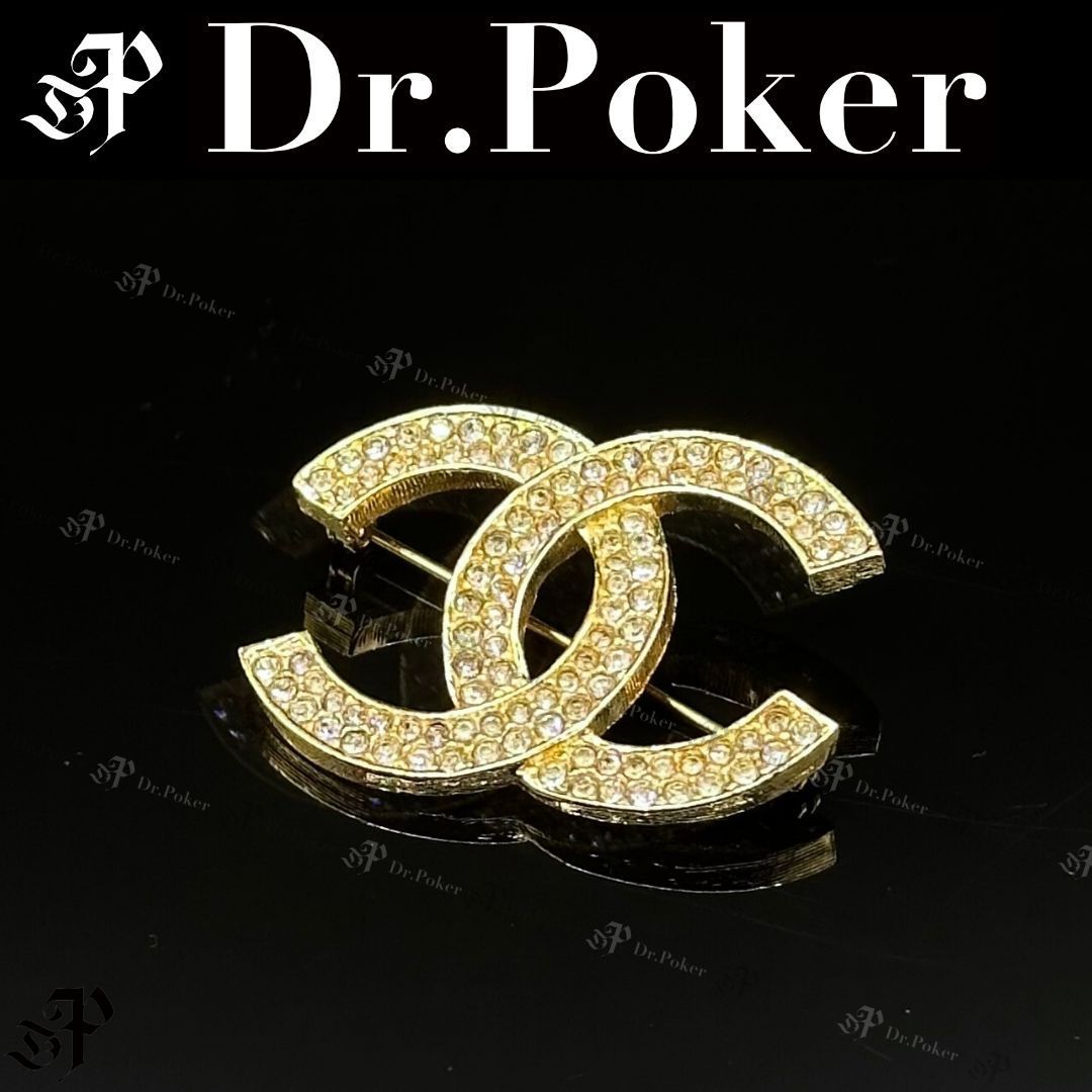 美品】Chanel ココマーク ラインストーン ブローチ 174 ゴールド