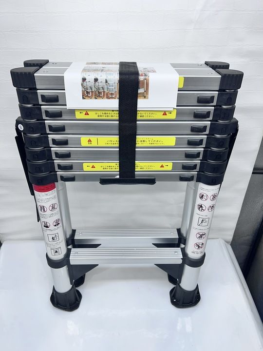 DayPlus 伸縮脚立はしご 最長2.6 m 7段 8段 耐荷重150 kg 安定 兼用脚立 折り畳み 伸縮アルミ はしご用収納 伸縮はしご 