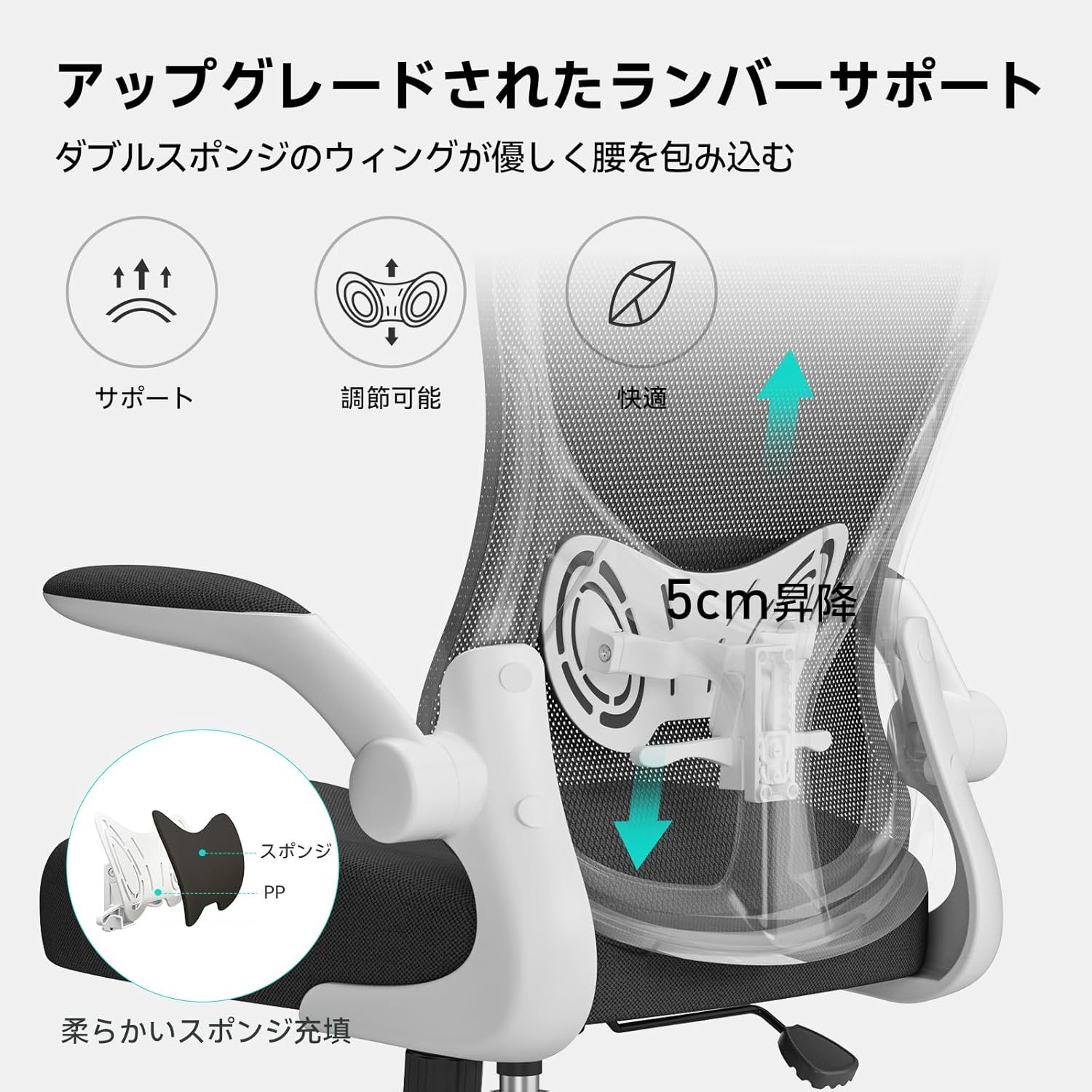 跳ね上げ式アームレスト ランバーサポート