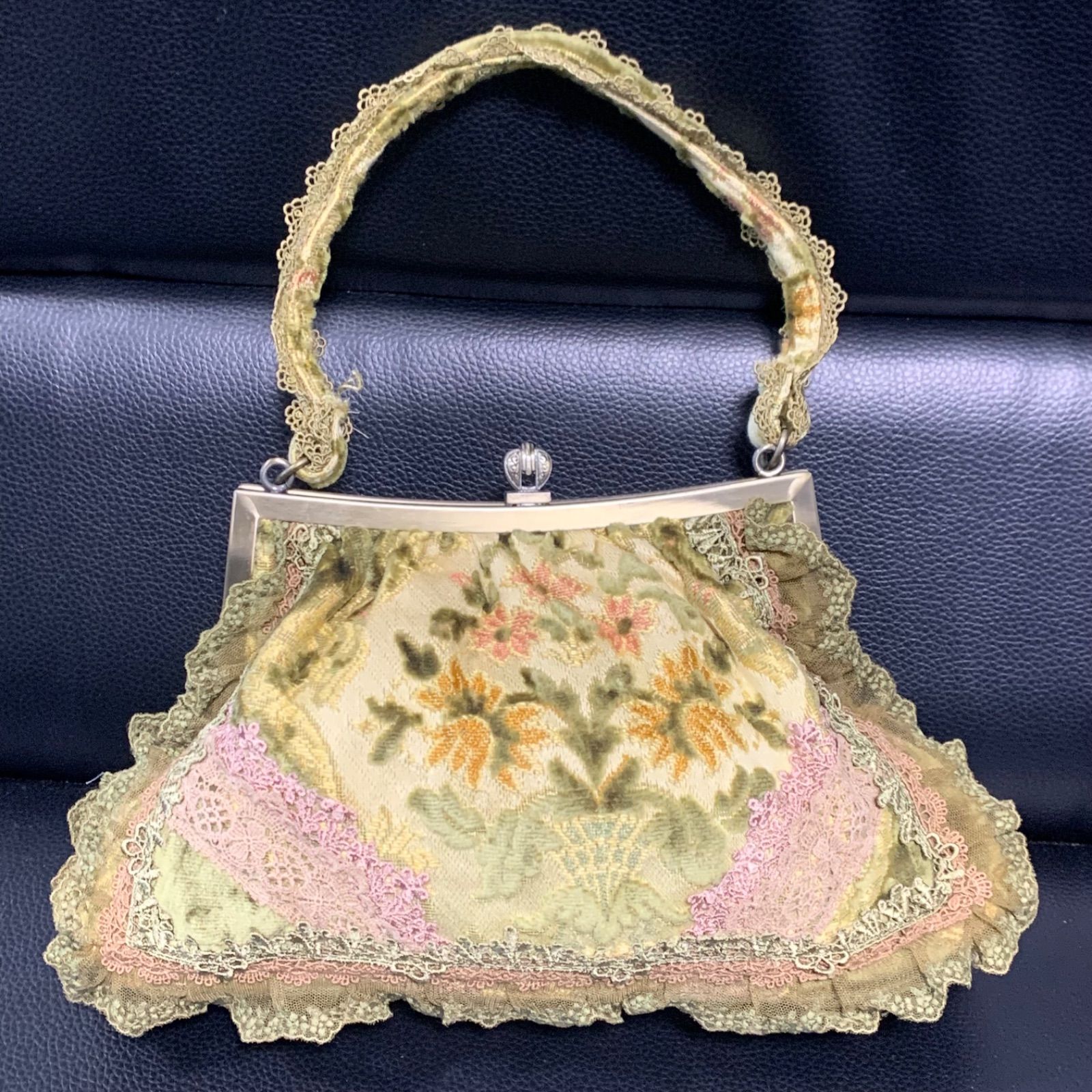 最終値下げ 美品 chimaki 日本製 フリル レース 花 がま口