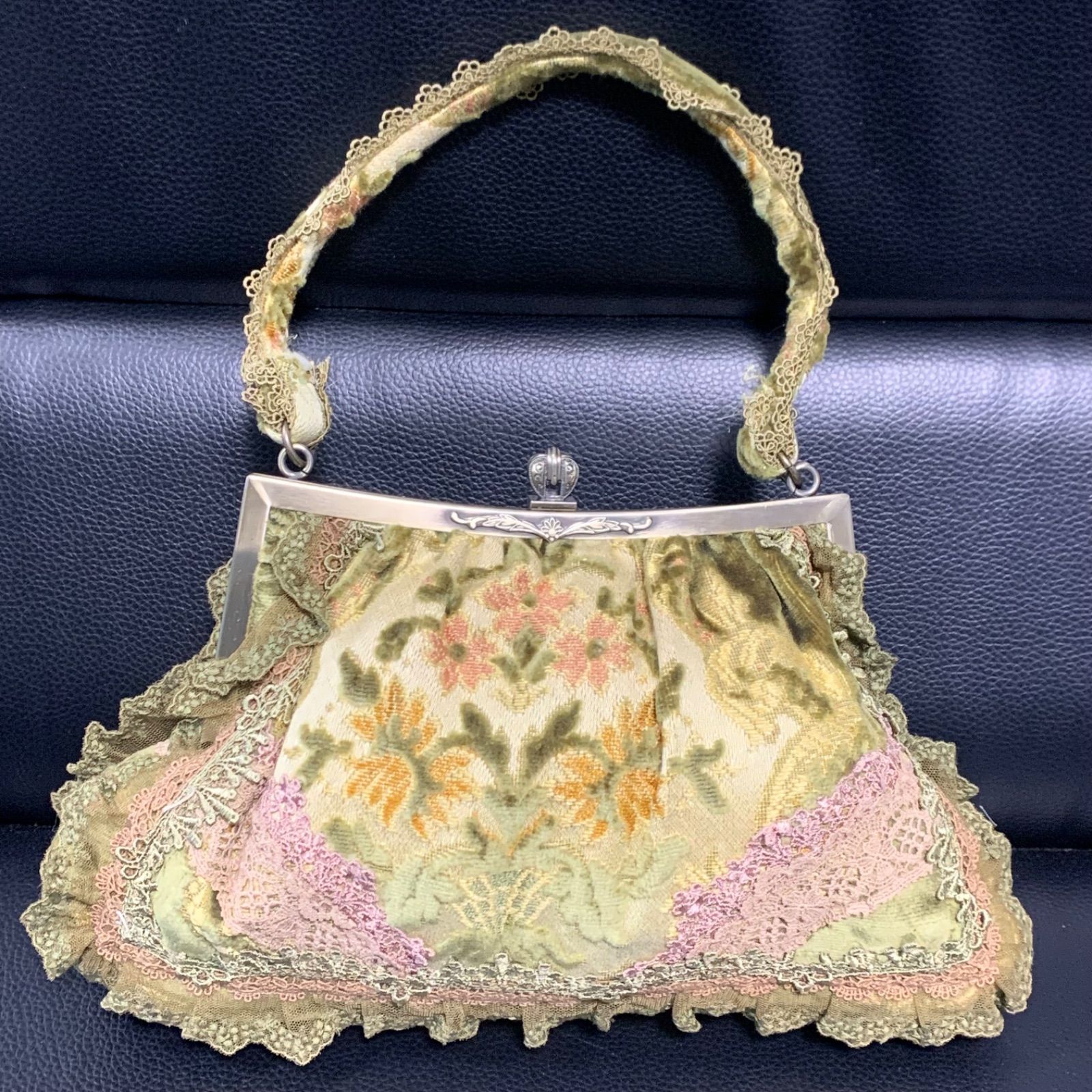 最終値下げ 美品 chimaki 日本製 フリル レース 花 がま口